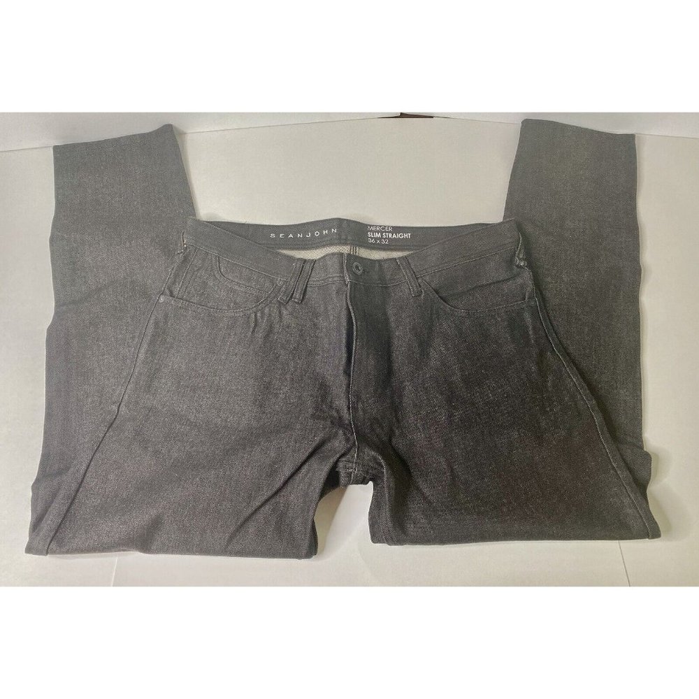 Sean John Mens Mercer Slim 5 Pocket‎ Straight Leg Black Denim Jeans 36x32